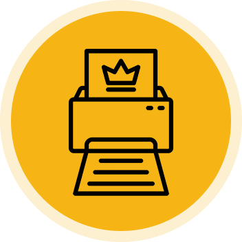 Printer icon with a crown symbol.